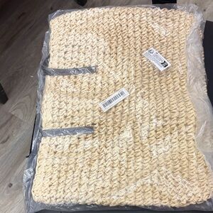 Beige Woven Straw Tote Bag